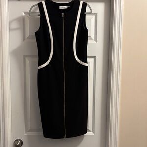 Calvin Klein Dress- Black with White Stripes and Gold Zipper